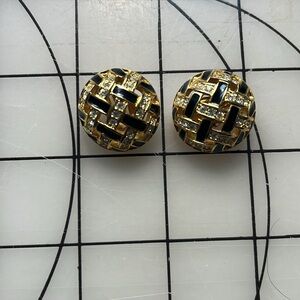 Swarovski crystal pave’ and black enamel clip on earrings
